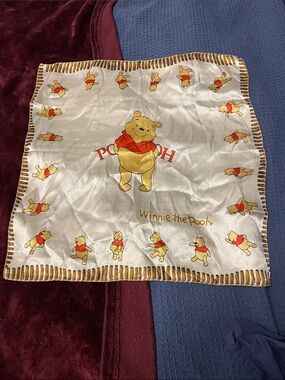 Vintage Disney Winnie the Pooh Cream short silky Scarf with Yellow & Red Motif